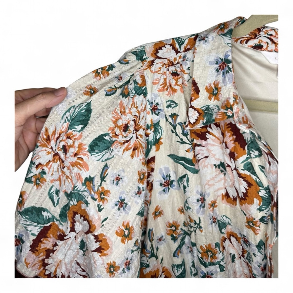 LC Lauren Conrad Boho Floral Dress Size L Velvet Trim Cottagecore - Picture 7 of 13